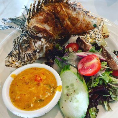 plate of food with lion fish