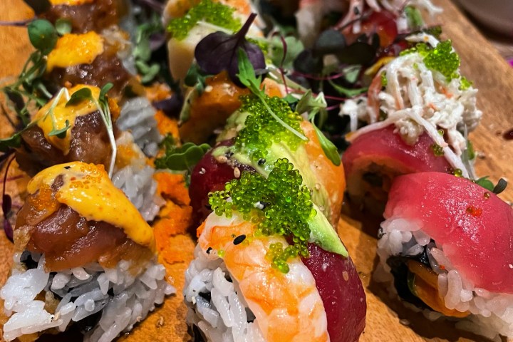 a close up of sushi