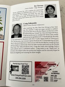 Craig's Playbill Bio and Florida Keys Food Tour Ad