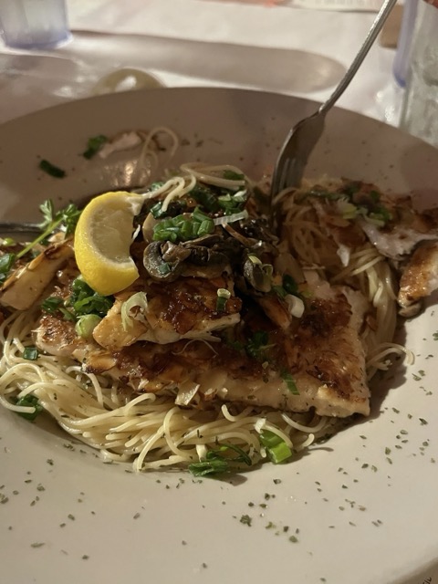 Pasta with senator style fish, a guy fieri favorite at the shrimp shack in is,amorada